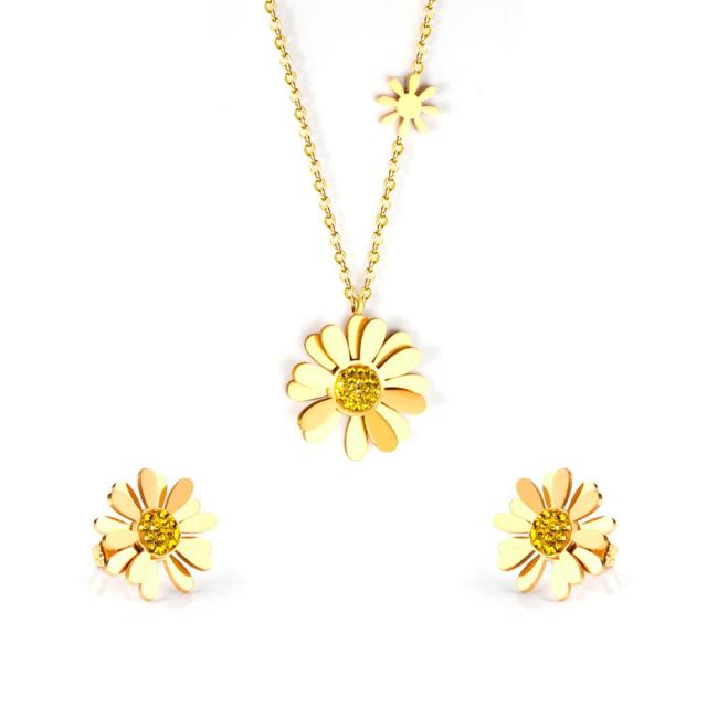 Kid Jewelry For Girls Gold Color Flower Necklace Sets