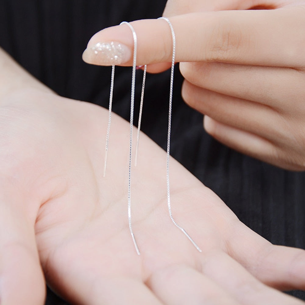 Vintage Silver Color Bar Long Thread Tassel Drop Earrings for Women