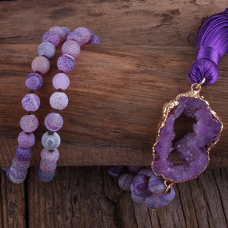 Bohemian Semi Precious Stones Knotted  Tassel Necklaces