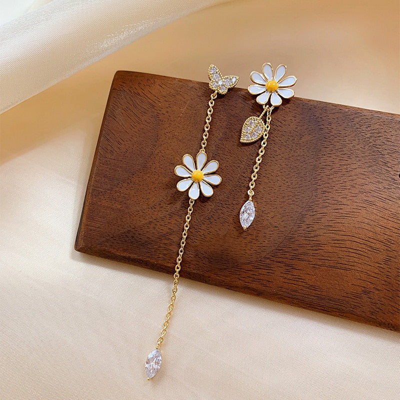 New Korean Style Long Daisy Flower Earrings