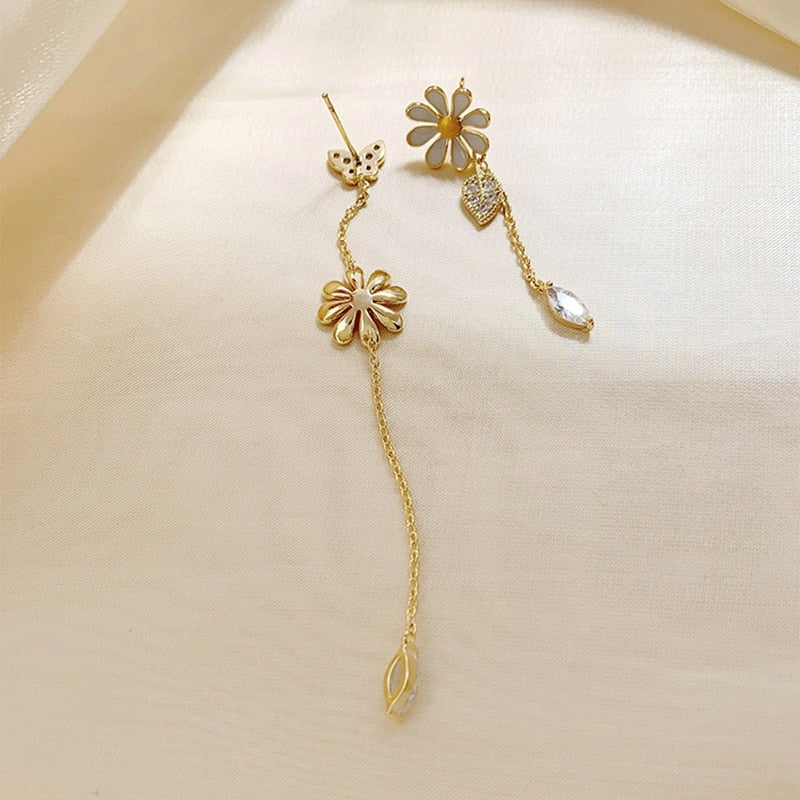 New Korean Style Long Daisy Flower Earrings