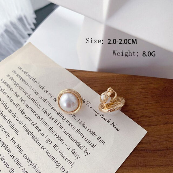 Korean Style Simulated Pearl Big Round Clip on Earrings Non Pierced