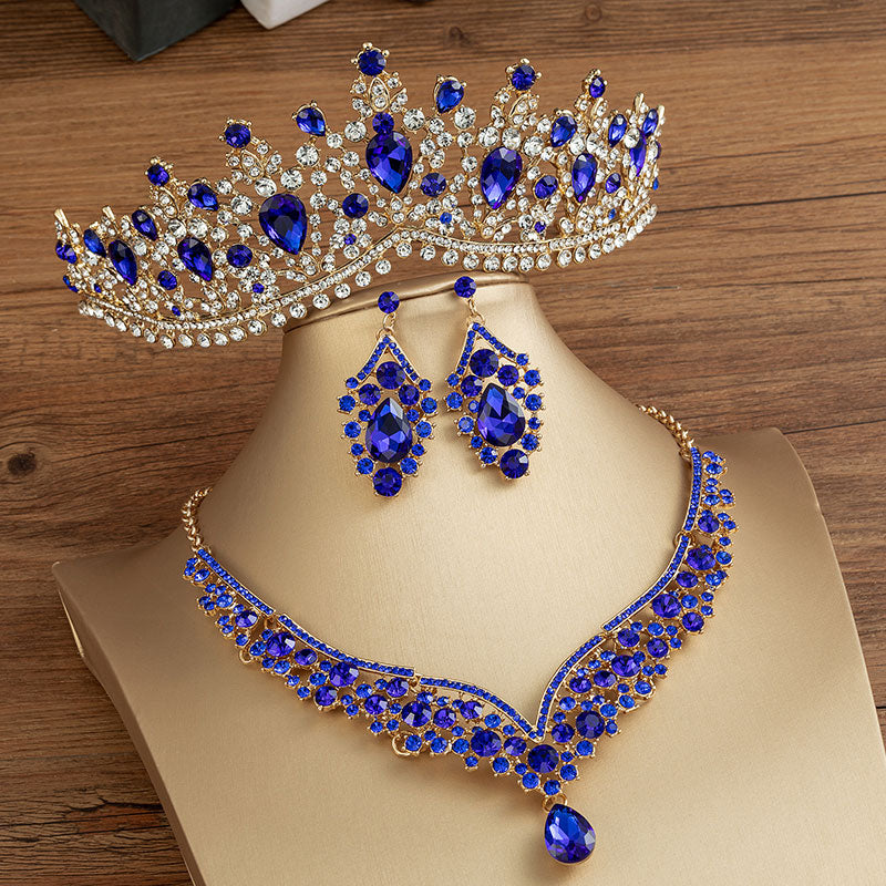 Rhinestone Tiaras Crown Necklace Earrings Jewelry Set