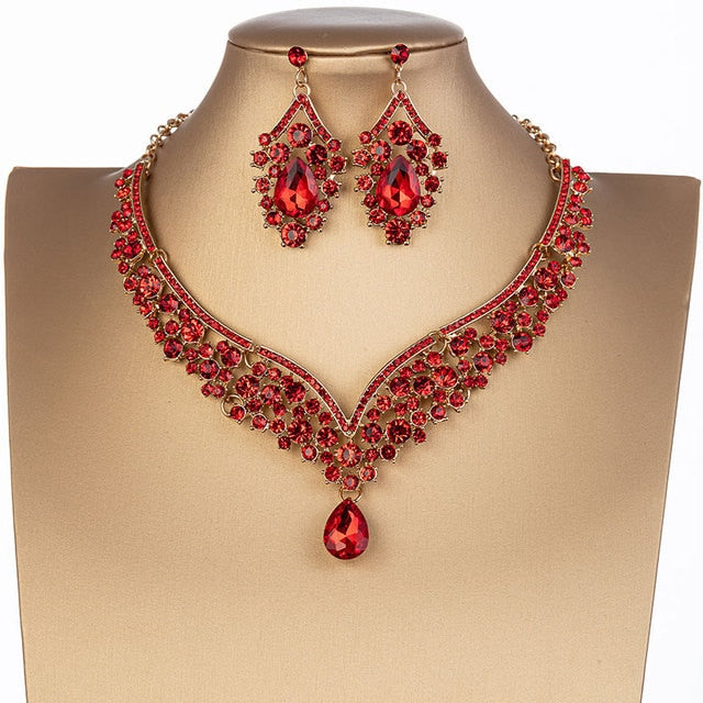 Rhinestone Tiaras Crown Necklace Earrings Jewelry Set