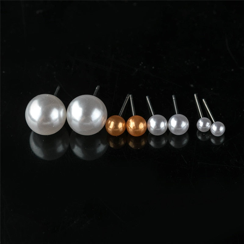 12Pairs Colorful White Imitation Pearl Stud Earrings For Women