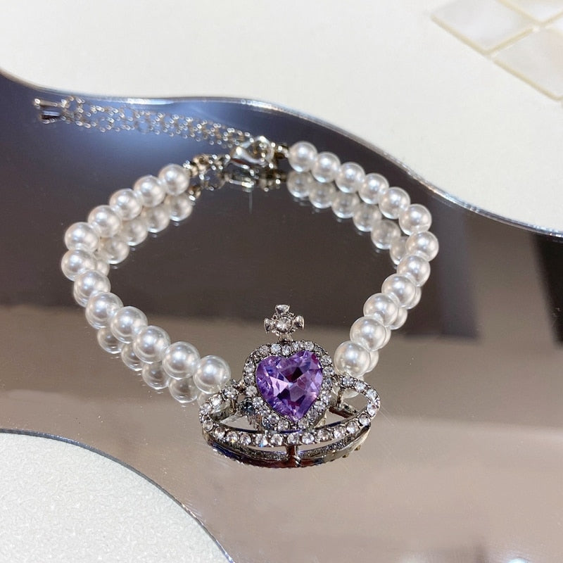 Korean Fashion Purple Heart Crystal Stud Earrings