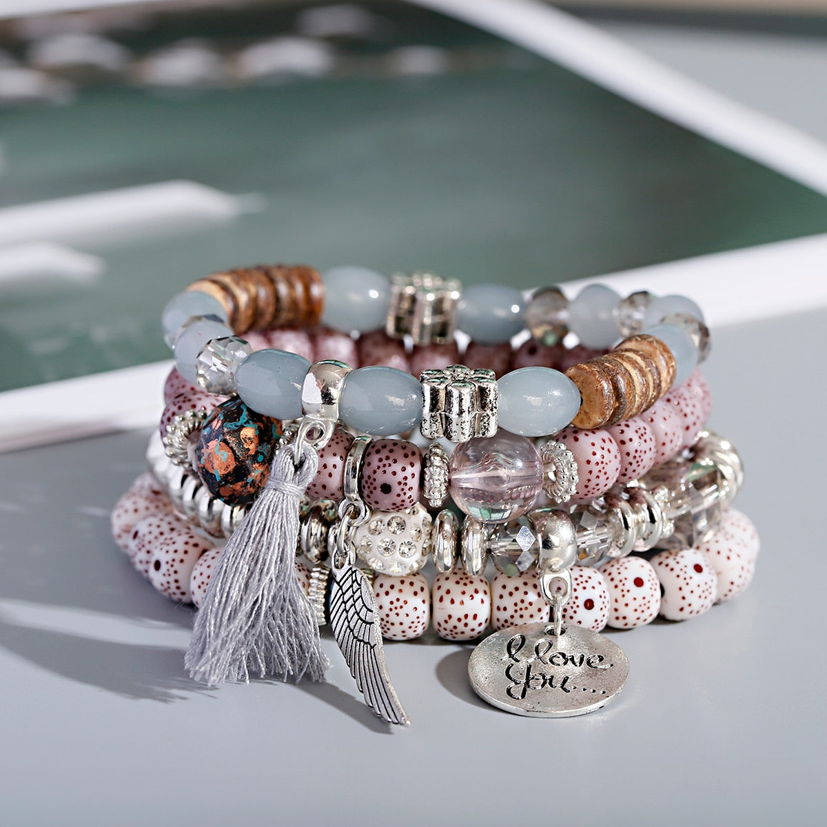 Tassel Beaded Pendant Wing Round Bracelets