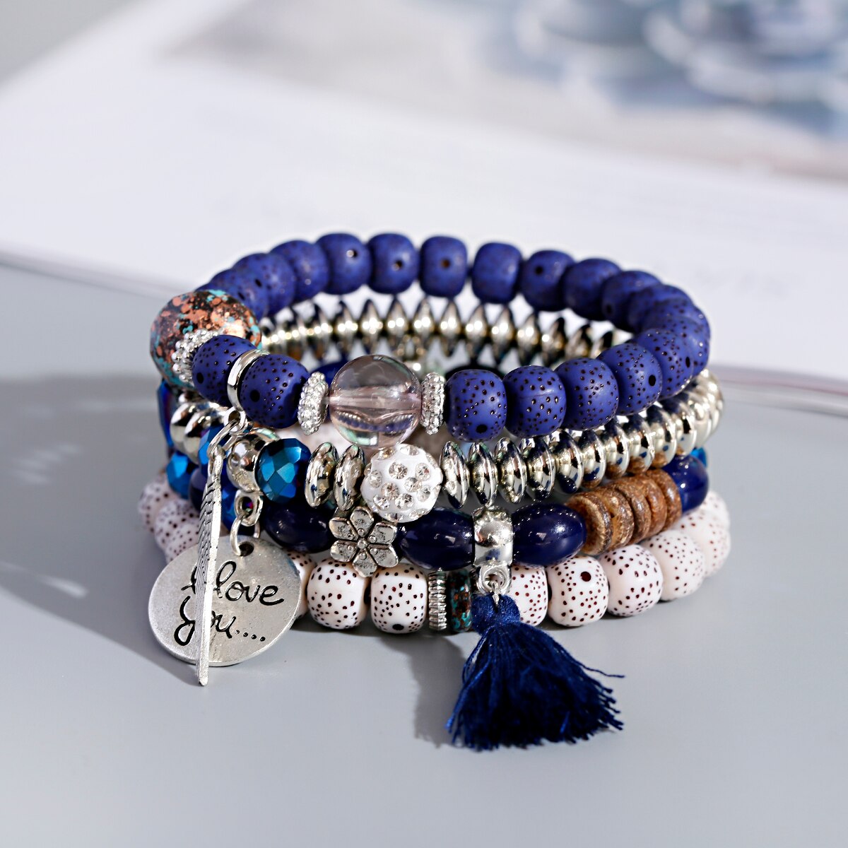 Tassel Beaded Pendant Wing Round Bracelets