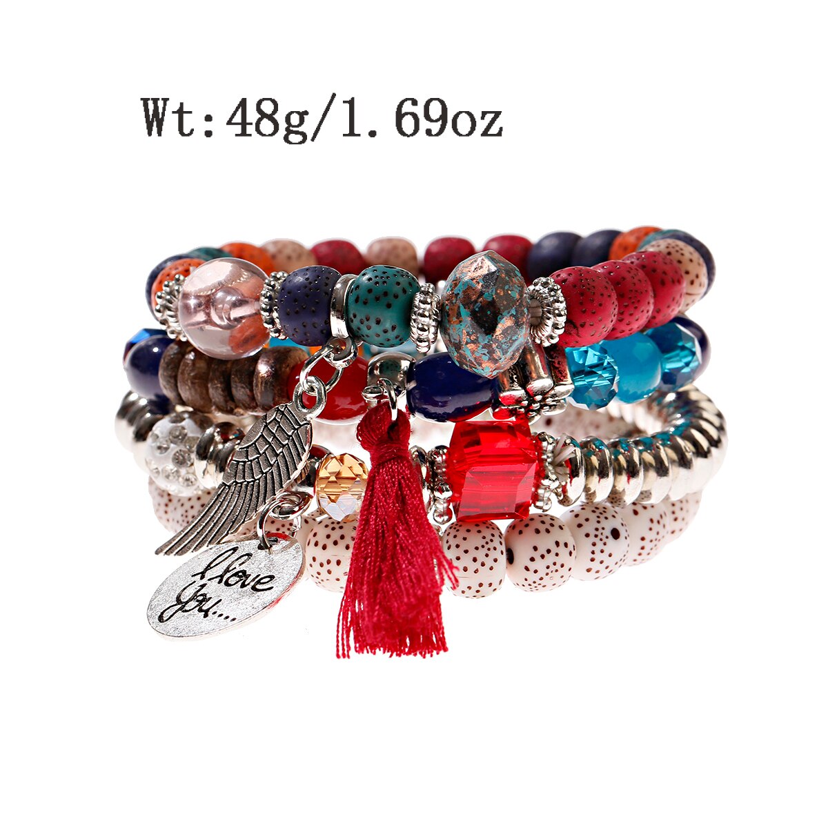 Tassel Beaded Pendant Wing Round Bracelets