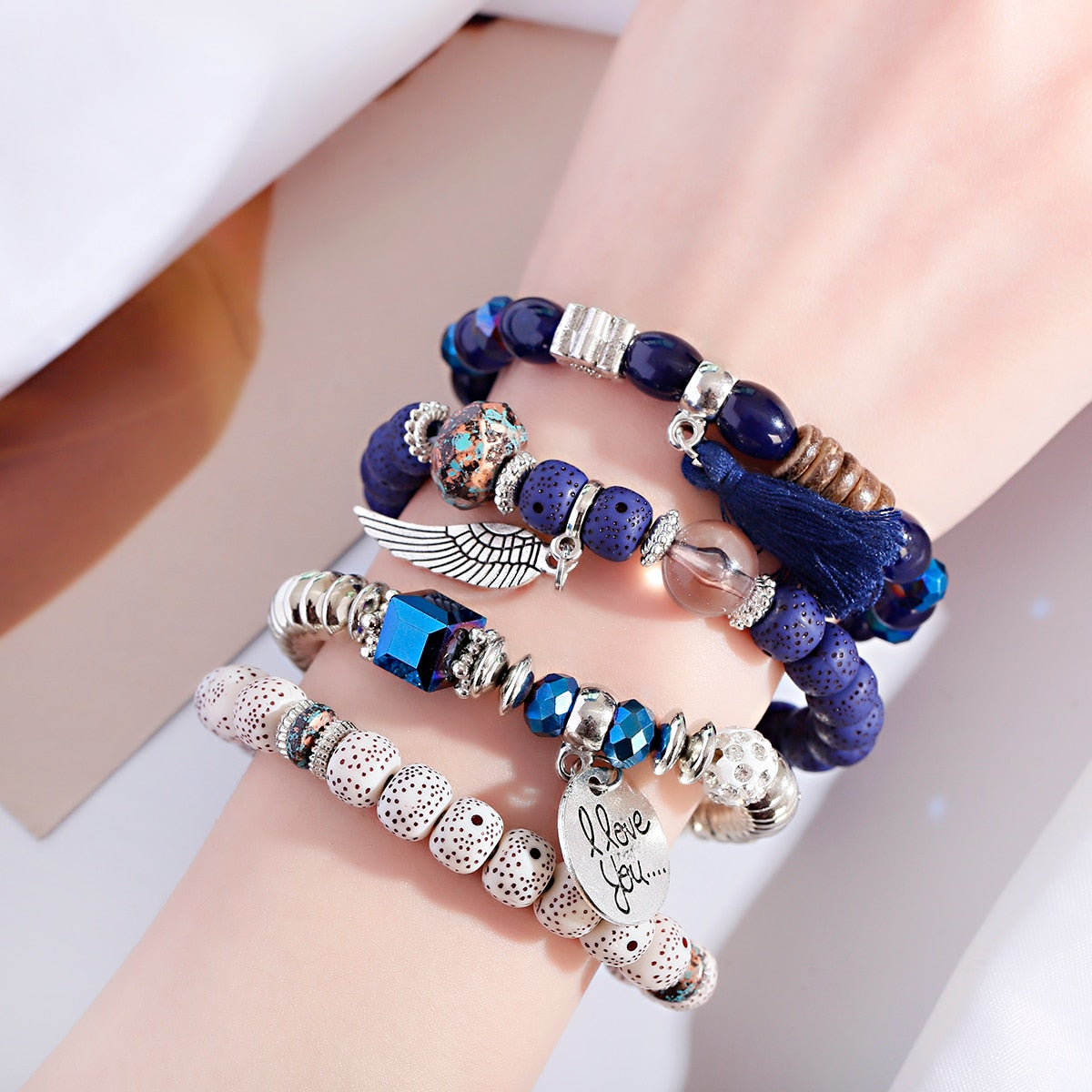 Tassel Beaded Pendant Wing Round Bracelets