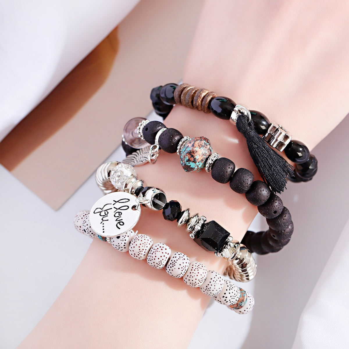 Tassel Beaded Pendant Wing Round Bracelets