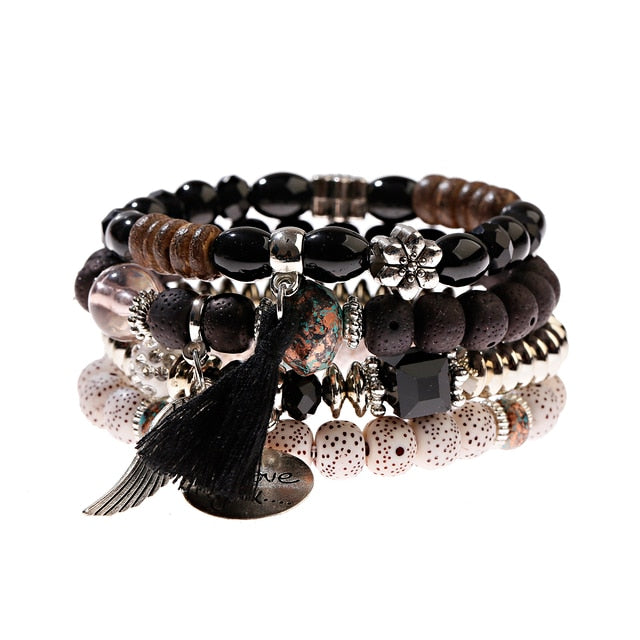 Tassel Beaded Pendant Wing Round Bracelets