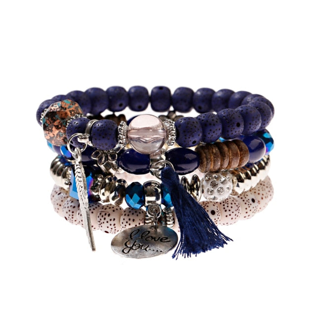 Tassel Beaded Pendant Wing Round Bracelets