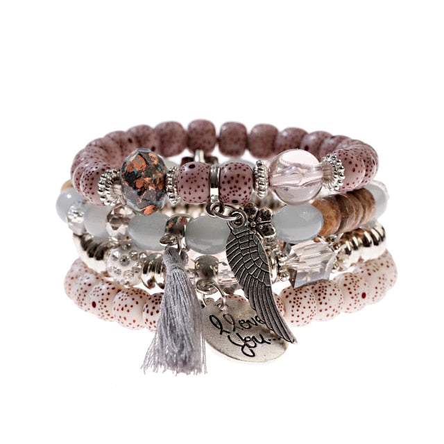 Tassel Beaded Pendant Wing Round Bracelets