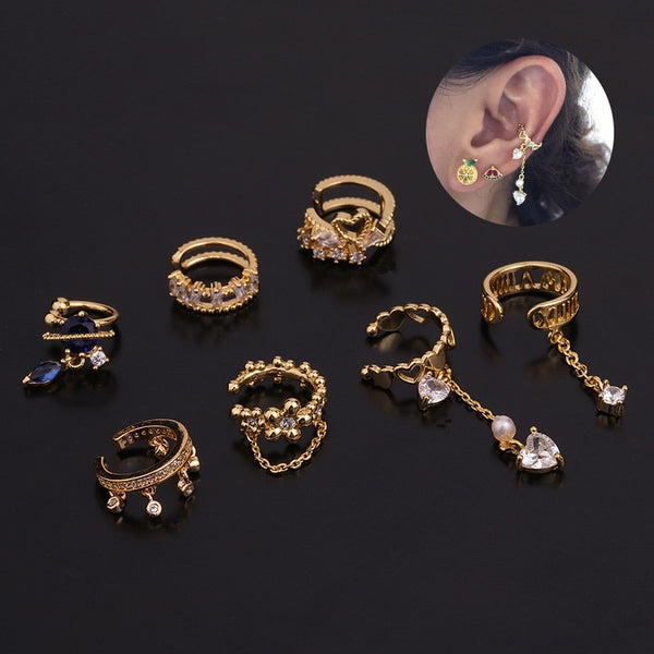 Pendientes de botón con forma de corazón de cristal y circonita cúbica para mujer, piercing falso