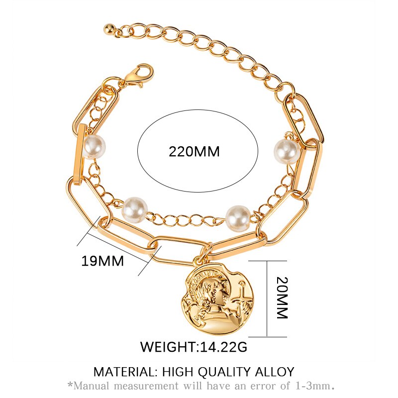 Bohemian Luxury Vintage Portrait Pearl Gold Bracelet
