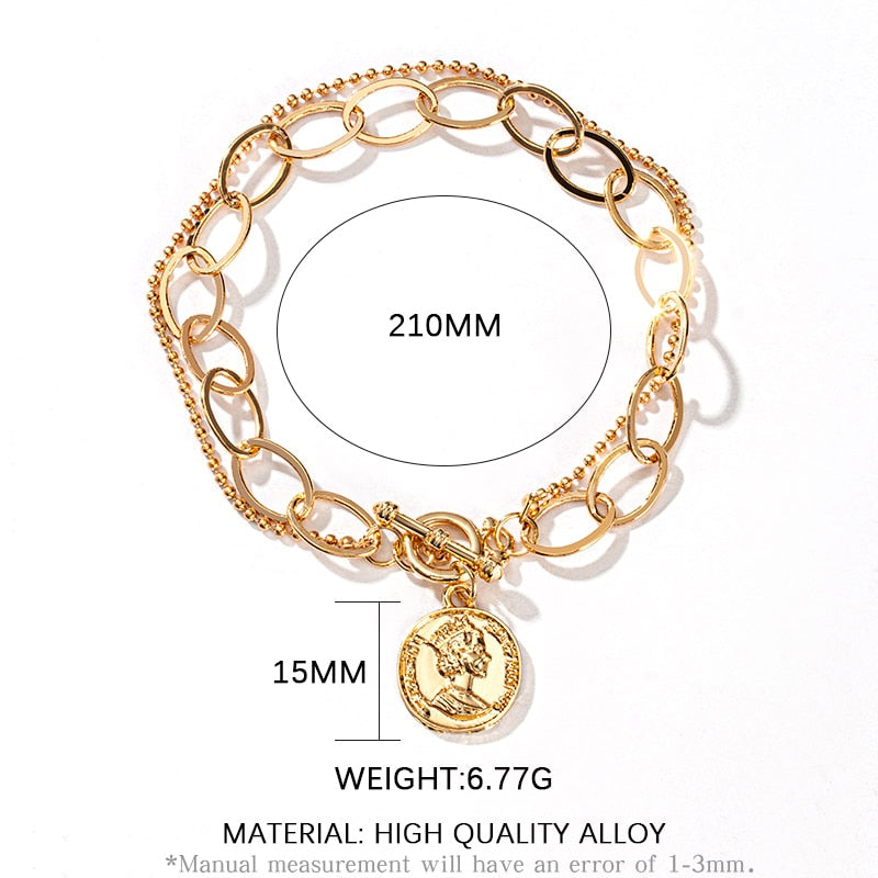 Bohemian Luxury Vintage Portrait Pearl Gold Bracelet