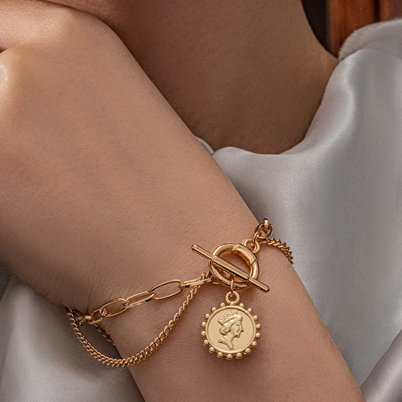 Bohemian Luxury Vintage Portrait Pearl Gold Bracelet