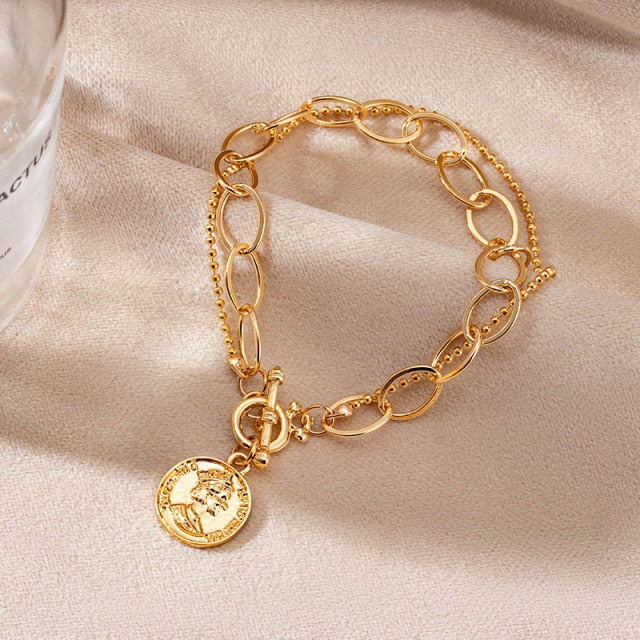 Bohemian Luxury Vintage Portrait Pearl Gold Bracelet
