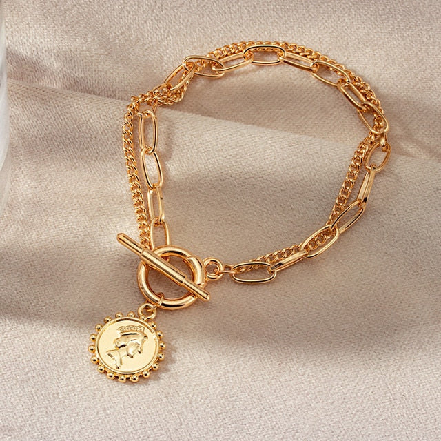 Bohemian Luxury Vintage Portrait Pearl Gold Bracelet