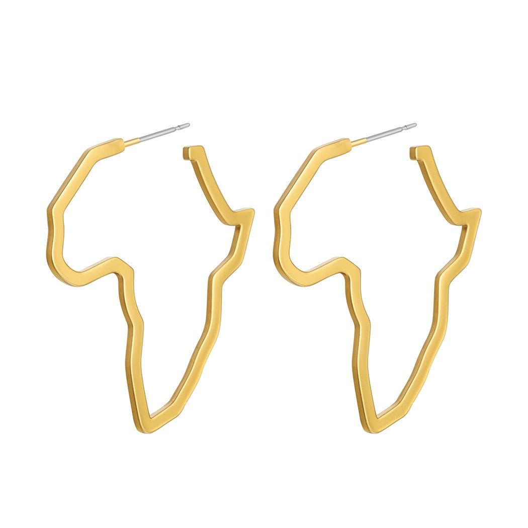 Exaggerated Africa Map Earrings Hollow Metal Geometry Big Earrings