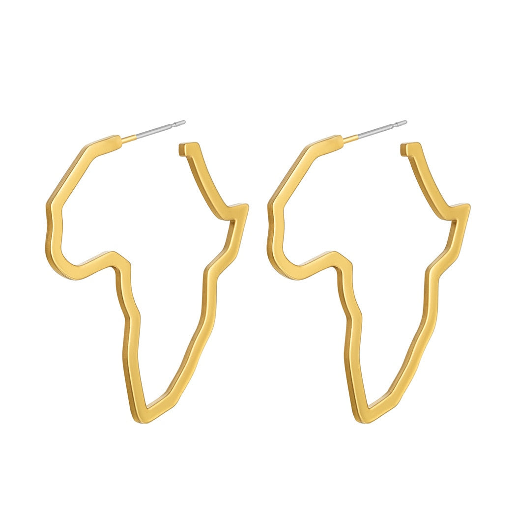 Exaggerated Africa Map Earrings Hollow Metal Geometry Big Earrings