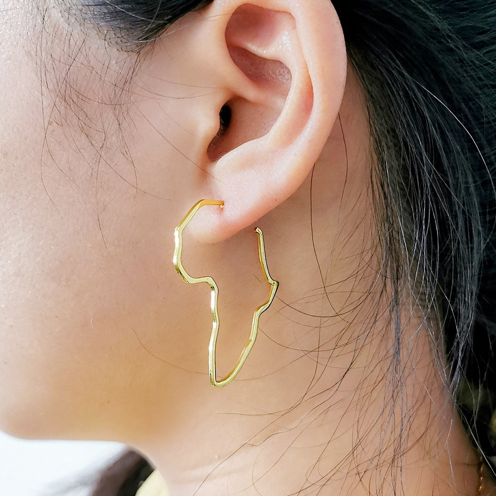 Exaggerated Africa Map Earrings Hollow Metal Geometry Big Earrings