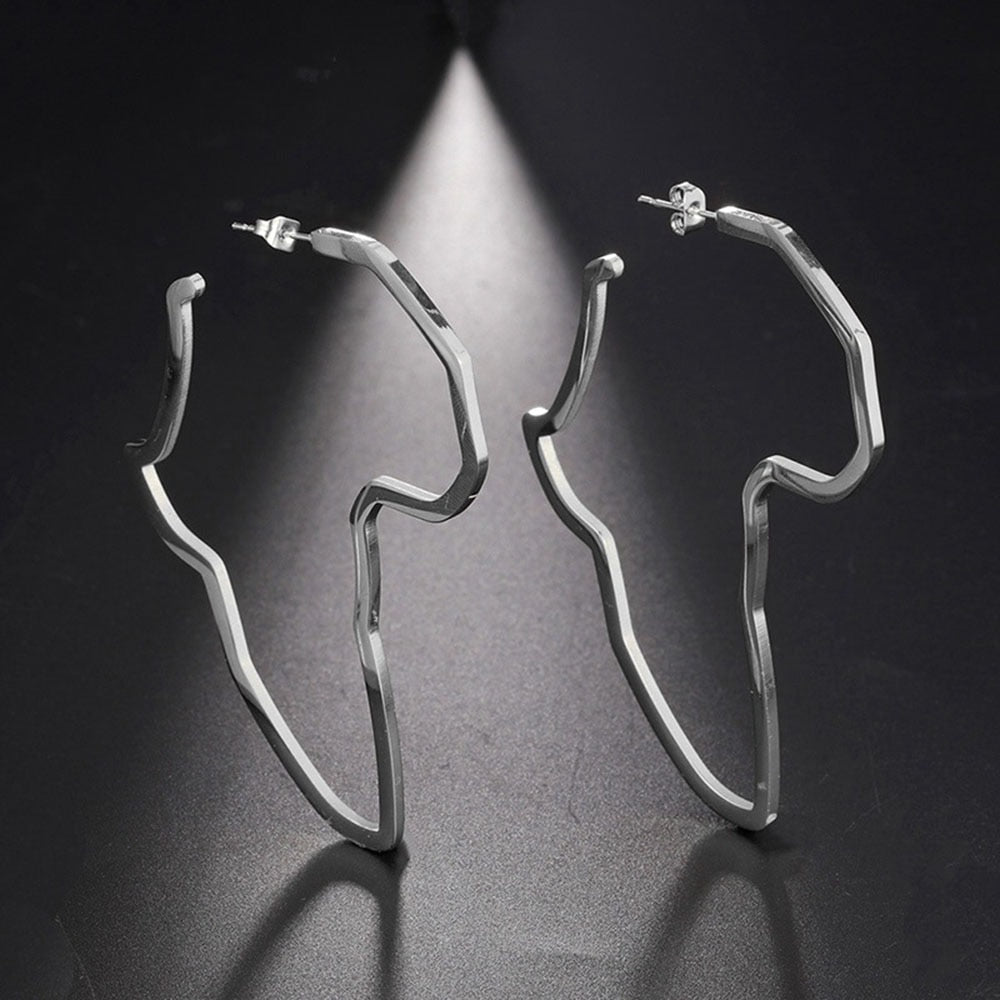 Exaggerated Africa Map Earrings Hollow Metal Geometry Big Earrings