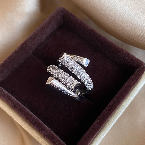 Metal Zircon Cross Silvery Open Rings