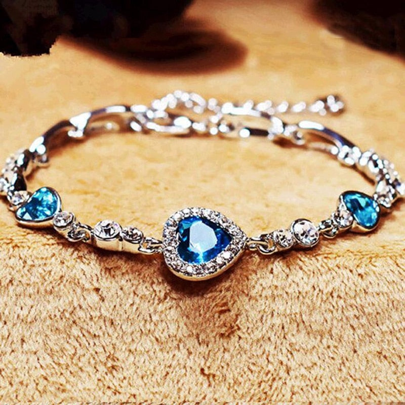 Ladies Crystal Rhinestone Bangle Ocean Blue Bracelet