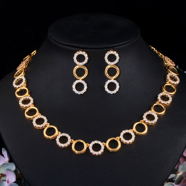 Conjunto de joyas africanas de Dubái en color dorado con cadena de circonita cúbica redonda