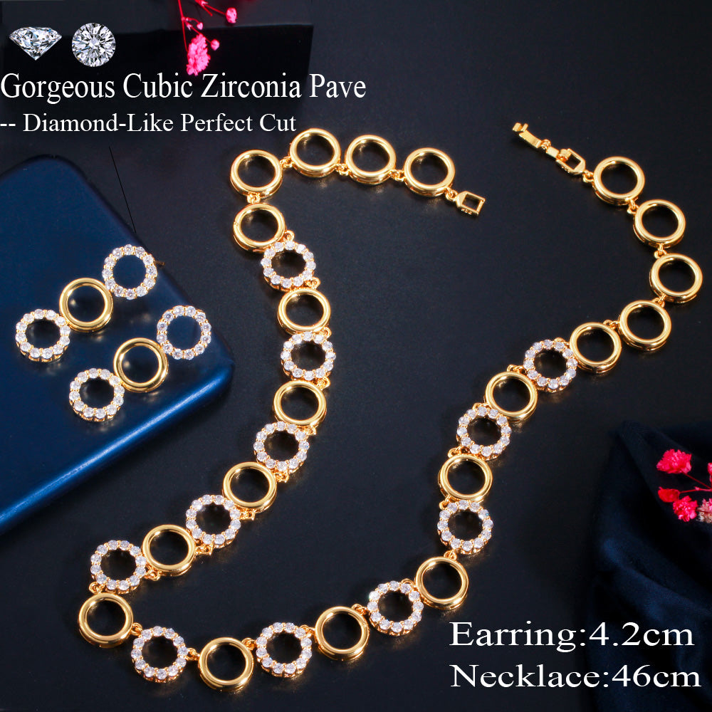 Round Cubic Zirconia Chain African Dubai Gold Color  Jewelry Set