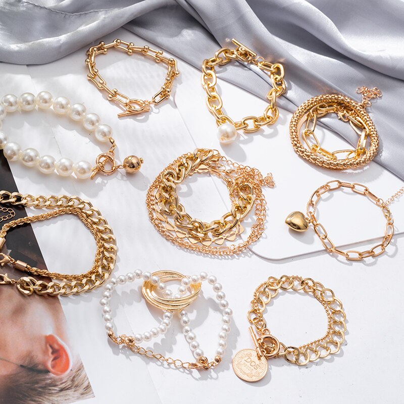 Fashion Gold Multilayer Beads Pearl Bracelets for Women