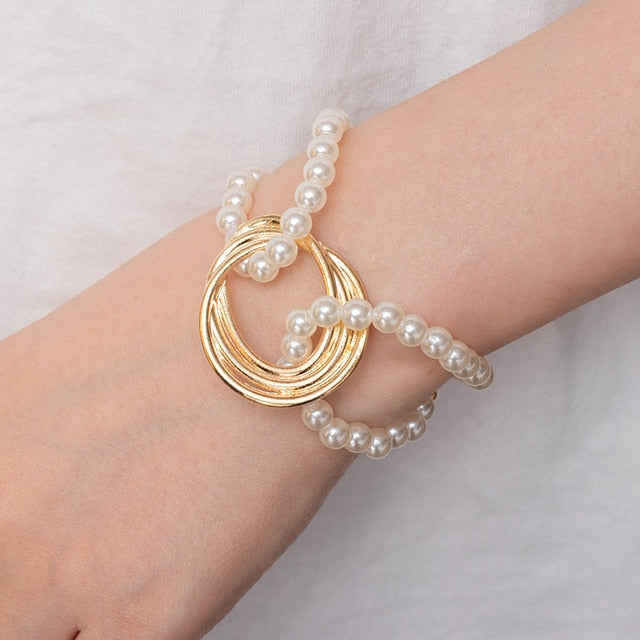 Fashion Gold Multilayer Beads Pearl Bracelets for Women