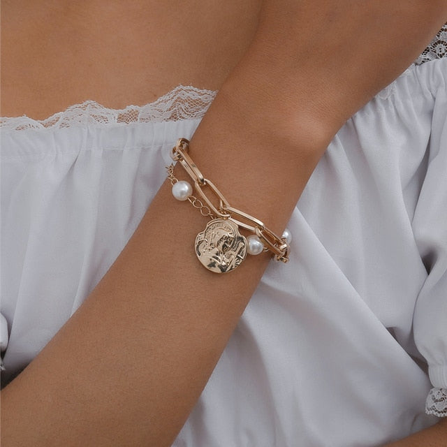 Fashion Gold Multilayer Beads Pearl Bracelets for Women