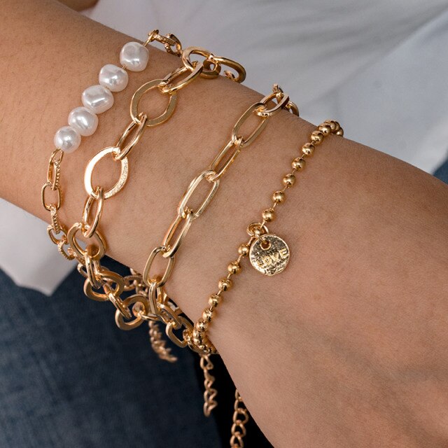 Fashion Gold Multilayer Beads Pearl Bracelets for Women