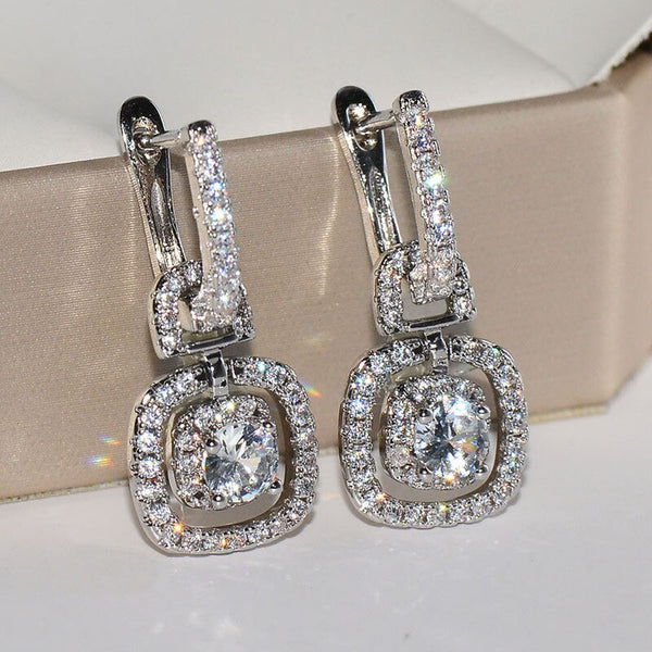 Pendientes de clip para mujer, plata S925, con circonitas cuadradas