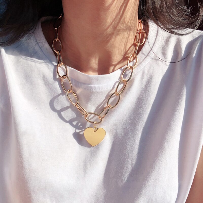 Fashion Big Heart Love Pendant Chain Choker Collar Necklace