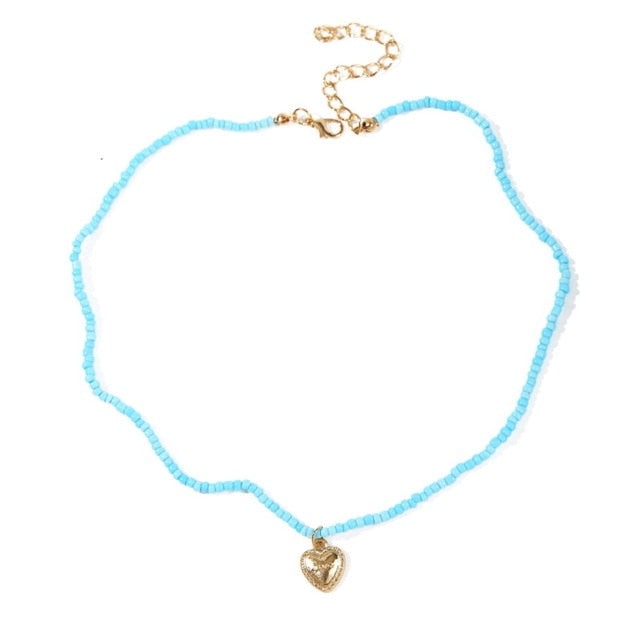 Beach Style Fashion Blue Glass Beaded Long Necklaces