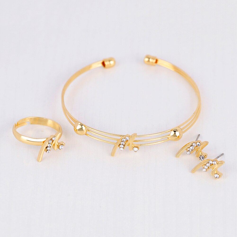Gold Plated Rhinestone Heart M Letter Pendant Necklace Ring