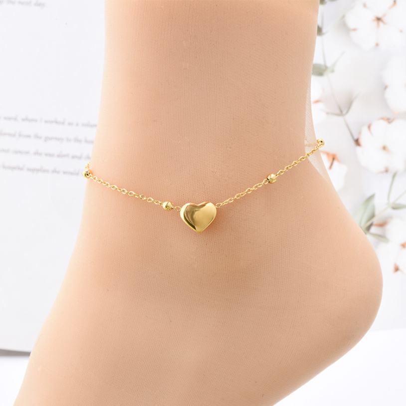 Gold Color Fixed Non-slip Beaded Love Heart Chains Anklets For Women