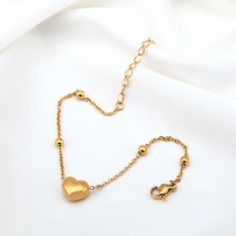Gold Color Fixed Non-slip Beaded Love Heart Chains Anklets For Women