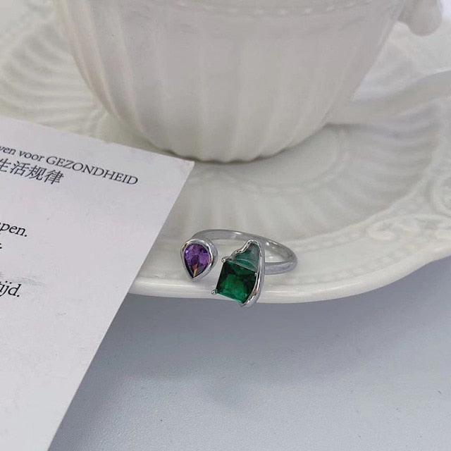 Colorful Vintage  Gold-Plated Crystal Rhinestone Rings