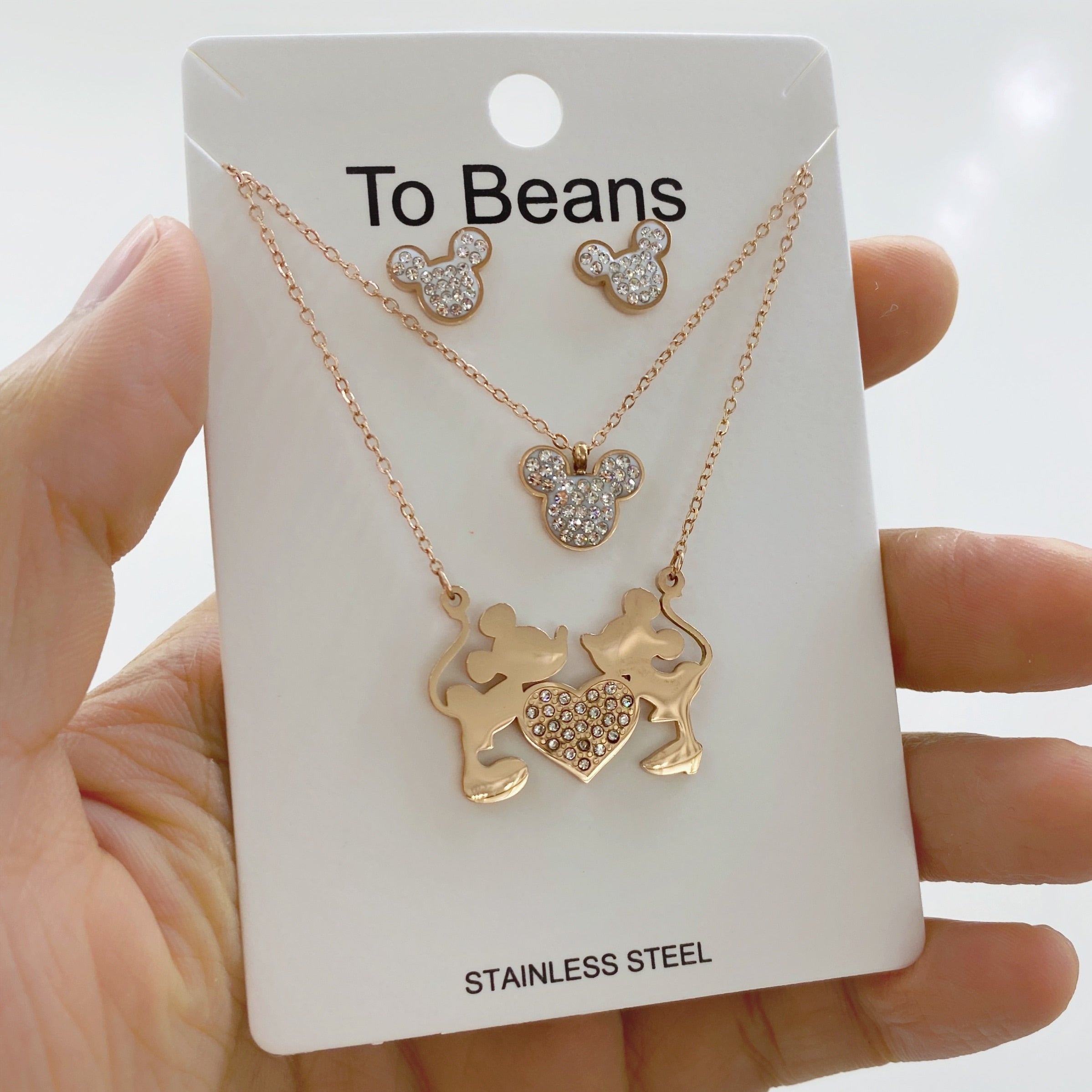 Cartoon Kawaii Mouse Pendant Necklace set
