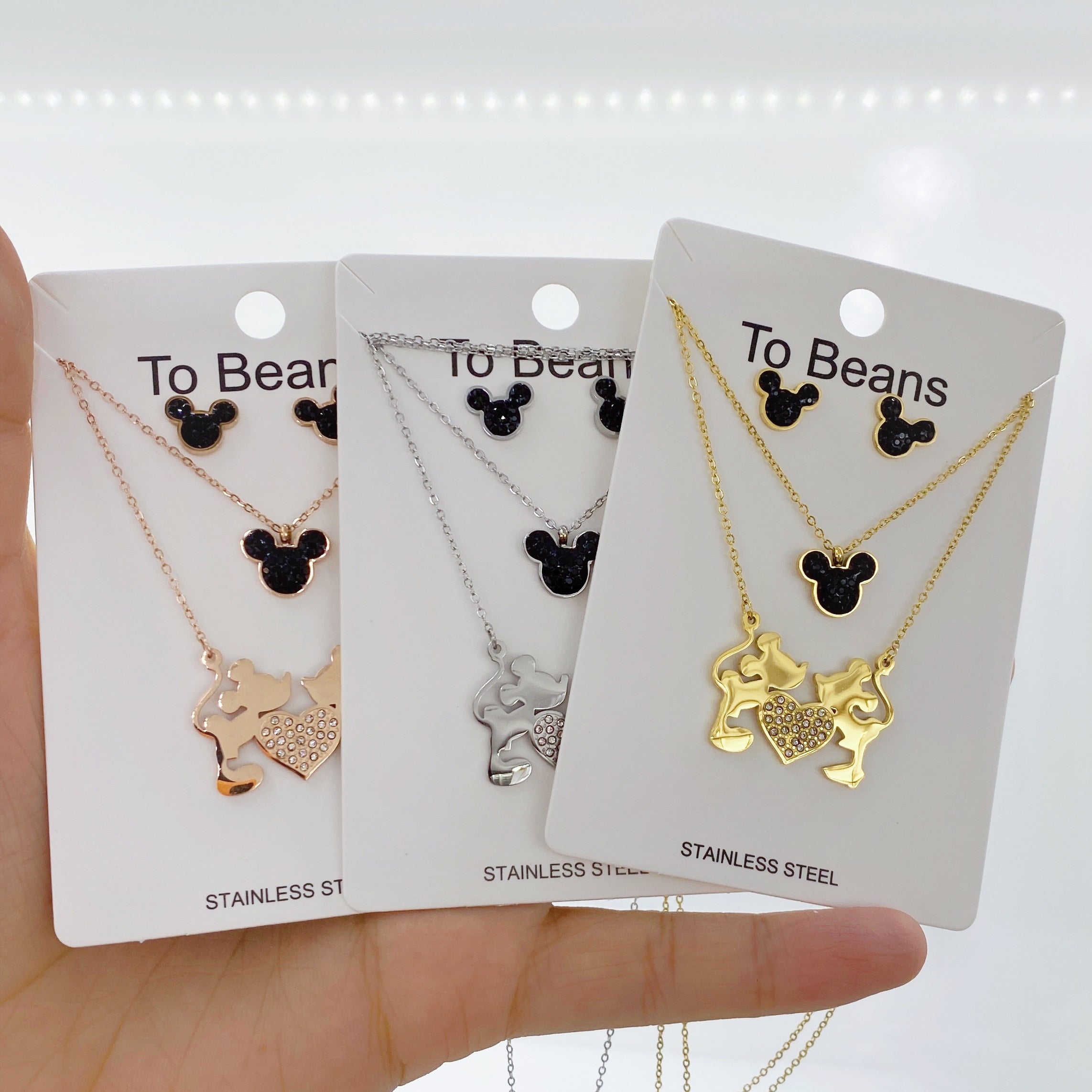 Cartoon Kawaii Mouse Pendant Necklace set