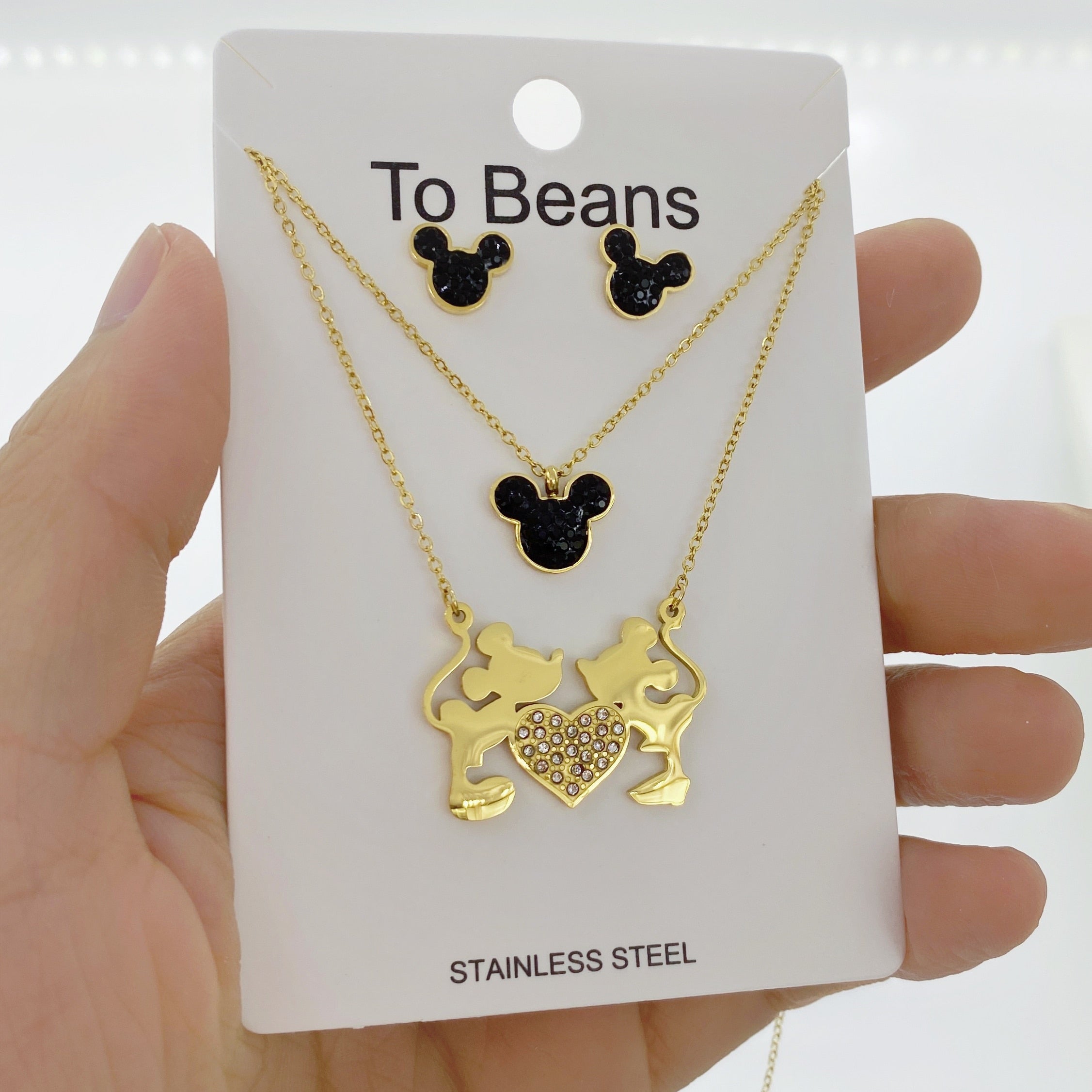 Cartoon Kawaii Mouse Pendant Necklace set