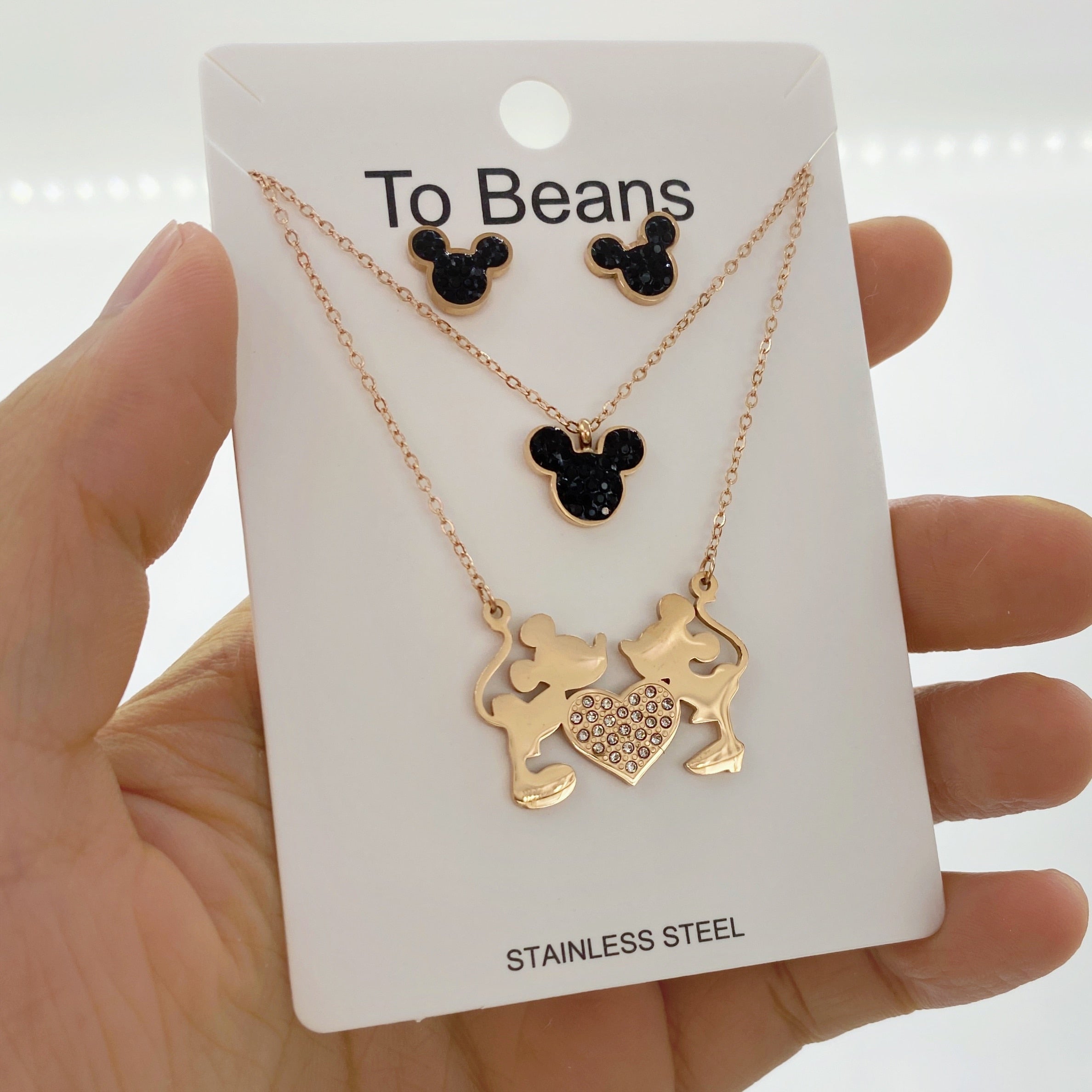 Cartoon Kawaii Mouse Pendant Necklace set