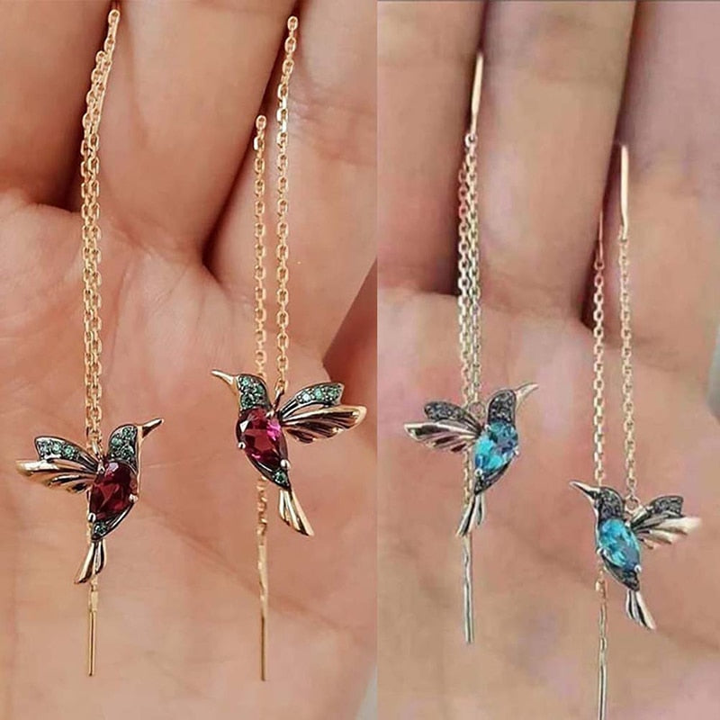 Fashion Little Bird Drop Long Hanging Earrings