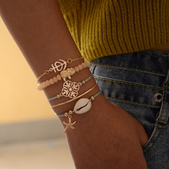 Bohemian Mixed Golden Shell Starfish Bracelet Women