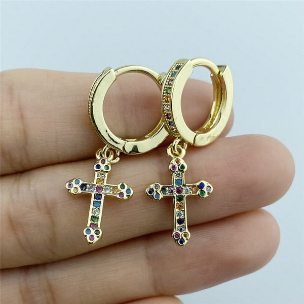 Pendientes de aro con diseño de ojo malvado azul y dorado de moda